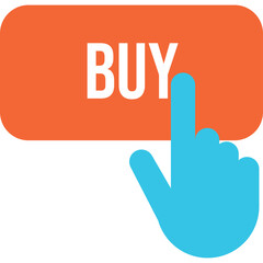 Orange Buy Button With White Text And Blue Cursor Hand Icon Clicking On It With Transparent Background