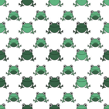 Cute Frog Pattern Seamless Repeating Kawaii Style Illustration. Vector Illustrations. EPS Editable