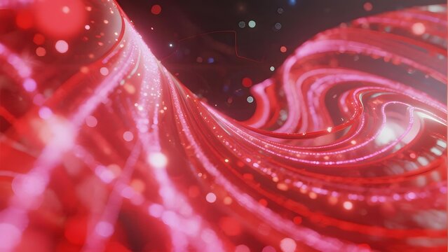 Abstract red swirling patterns with glowing particles and light trails - Powered by Adobe