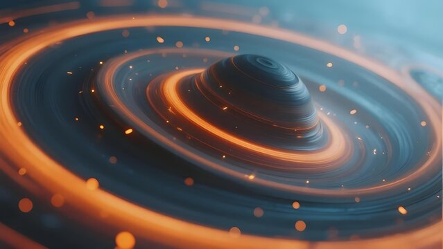Artistic depiction of a black hole with glowing accretion disk and surrounding cosmic particles