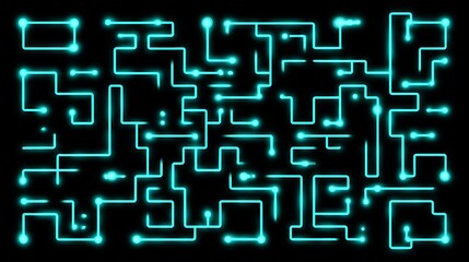 Abstract Glowing Blue Circuit Board Design on Black Background