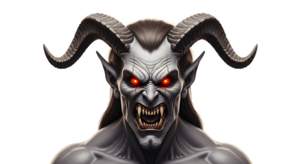 Fierce Demon with Glowing Red Eyes and Sharp Fangs.