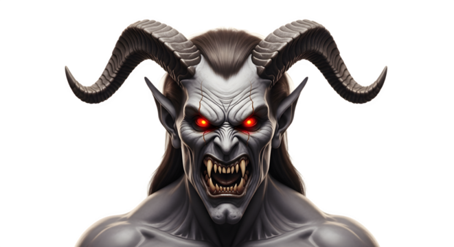 Fierce Demon with Glowing Red Eyes and Sharp Fangs.