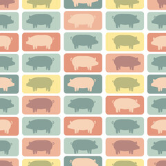 Cute Pig Silhouettes Pattern on Colorful Rectangular Backgrounds. Vector Illustrations. EPS Editable