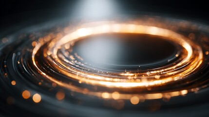 Abstract Glowing Orange Circular Light Ring on Dark Background with Bokeh Effect