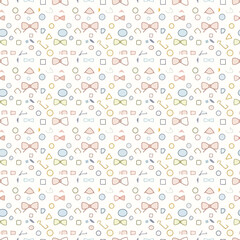 Cute seamless pattern with colorful hand drawn bow ties and geometric shapes. Vector Illustrations. EPS Editable