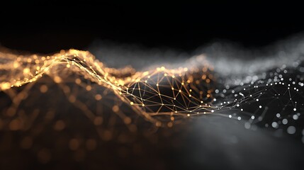 Abstract Glowing Orange and White Digital Network Mesh on Dark Background