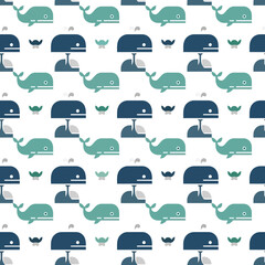 Cute Whale Pattern Seamless Vector Illustration for Kids. Vector Illustrations. EPS Editable