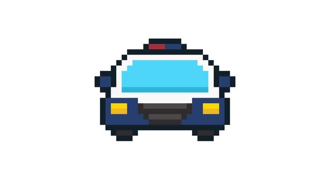 8-bit pixel art police car front view. looped animation 4k 30fps