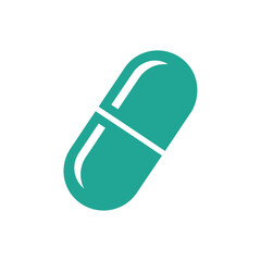 Simple flat design icon of a green medication capsule, a vector graphic for pharmaceutical and healthcare concepts isolated on a white background