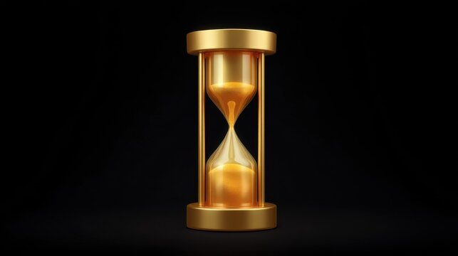 Elegant hourglass with golden frame and flowing sand on dark background showcasing the passage of time in a luxurious and timeless manner - Powered by Adobe