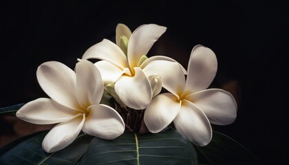 White Champaka Flowers On The Black Background Vintage Flowers Tone