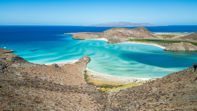 Aerial view of Balandra beach in La Paz, Baja California Sur, Mexico photo of panoramic landscape background 
