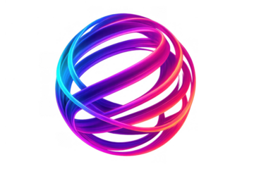 Abstract sphere forming with flowing vibrant brush strokes, creating a dynamic 3d gradient effect. Transparent background