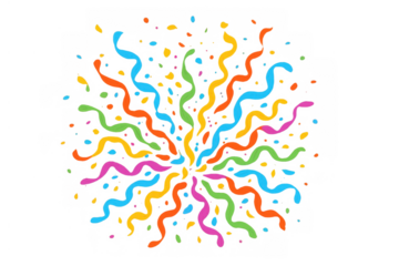 Colorful exploding confetti and streamers vector with transparent background, festive celebration element for parties and events