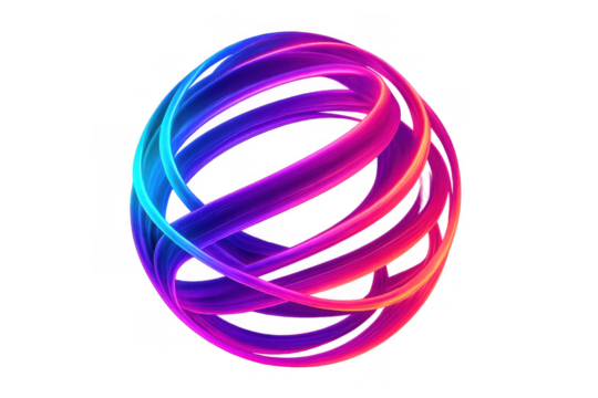 Abstract sphere forming with flowing vibrant brush strokes, creating a dynamic 3d gradient effect. Transparent background