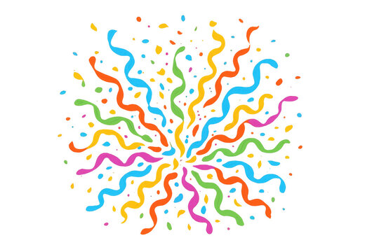 Colorful exploding confetti and streamers vector with transparent background, festive celebration element for parties and events