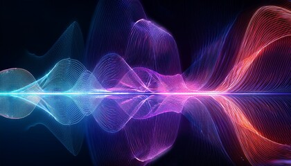 Abstract Digital Waveform With Neon Lights And Dark Background