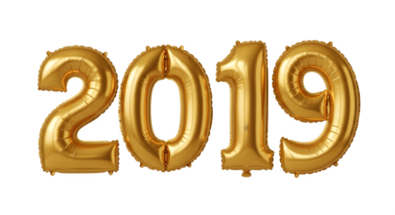 Golden 2019 Balloons Celebrating the Year with Shiny Inflatable Numbers.