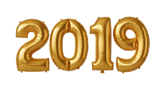 Golden 2019 Balloons Celebrating the Year with Shiny Inflatable Numbers. - Powered by Adobe