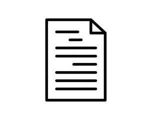 Black outline illustration of a document with simulated text, rolled-up corner, on white