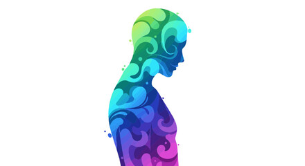 Rainbow Fluid Silhouette of Human Body and Mind