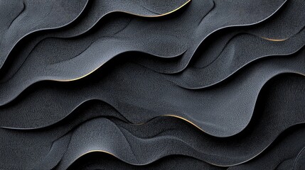 A textured, abstract background featuring overlapping dark grey waves with thin, shimmering gold lines along the edges.