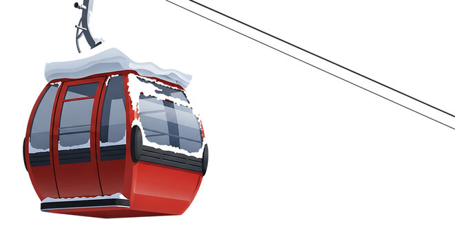 Red Gondola in the Snow Winter Mountain Adventure Transportation Graphic