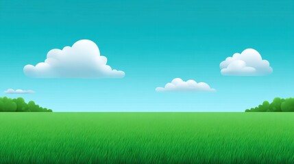 Lush Green Field with Soft Clouds Under Bright Blue Sky, Ideal for Nature Scenery, Landscapes and Tranquil Backgrounds for Various Projects