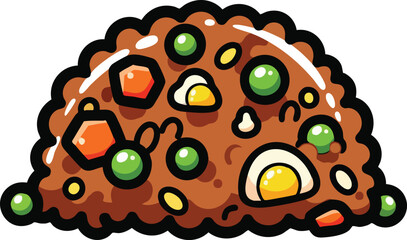 Cartoon Fried Rice with Peas Carrots and Egg Isolated on White