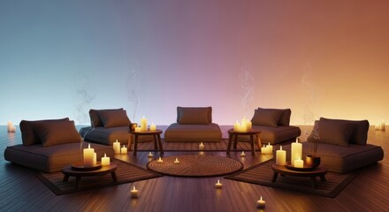 Candlelit serenity: A calming scene with floor cushions and soft light