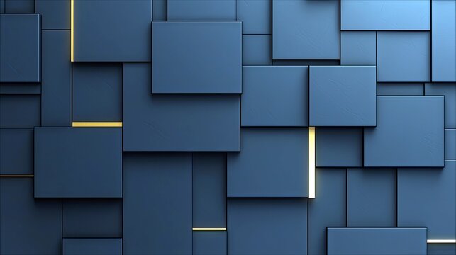 A textured background of overlapping geometric shapes in varying sizes and depths, with thin lines of golden light illuminating the seams.