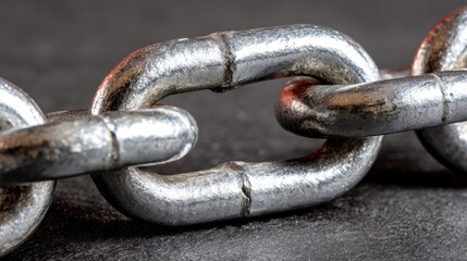 Close-Up of Metallic Link in a Heavy Chain on Black Surface
