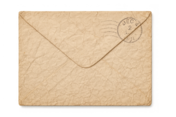 Vintage brown envelope with old postmark and crumpled paper texture, illustrating mail communication and historical correspondence