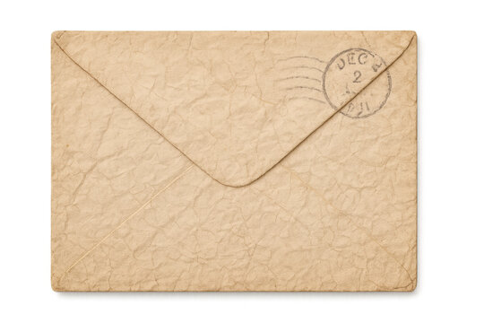 Vintage brown envelope with old postmark and crumpled paper texture, illustrating mail communication and historical correspondence