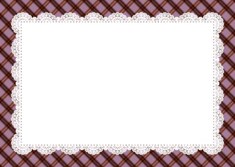 チェック柄&times;中央レース(モーヴ)