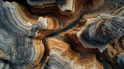 Aerial View of Colorful Rock Formation with Winding River Surrounded by Stunning Natural Patterns and Textures in Desert Landscape