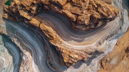Striking Aerial View of Multi-Colored Rock Formations and Patterns in Natural Landscape Under Bright Daylight