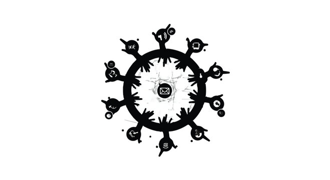 Abstract circular design with interconnected figures symbolizing unity and connection