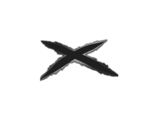 Grunge black X mark with rough textured edges on a white background, creating a bold distressed symbol. Strong graphic element suitable for warning signs, labels, and modern design. Perfect for logos,