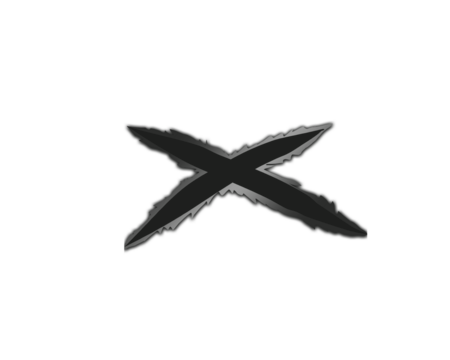 Grunge black X mark with rough textured edges on a white background, creating a bold distressed symbol. Strong graphic element suitable for warning signs, labels, and modern design. Perfect for logos,