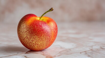 Fresh Red Apple with Vibrant Color and Texture on a Light Marble Background for Healthy Eating and Diet Concepts