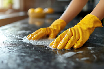 Domestic Cleaning Routine in a Stylish Contemporary Kitchen