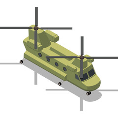 Olive Green Military Transport Helicopter with Twin Rotors and Dark Windows on a Transparent Background