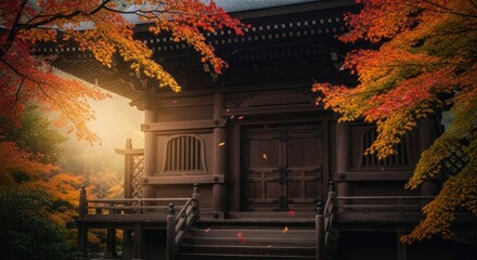 Serene Autumnal Temple: A Fusion of Tradition and Natural Beauty in Japan