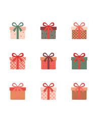 Set of colorful gift boxes with ribbons and bows, perfect vector illustration for Christmas, birthday, or Valentine's Day present surprise decoration