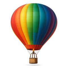 Rainbow Hot Air Balloon With Multicolor Panels Soaring Through Bright Sky For Adventure And Travel