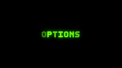 Options Pixel Menu. Retro Game Settings Animation
