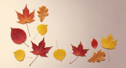 Elegant Autumnal Array: Colorful Fall Leaves on a Light Background