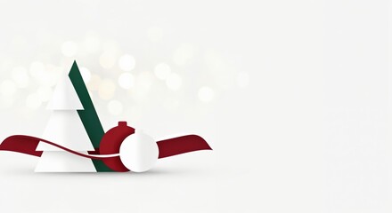 Abstract Christmas Tree and Bauble with Elegant Red Ribbon on a Clean White Background